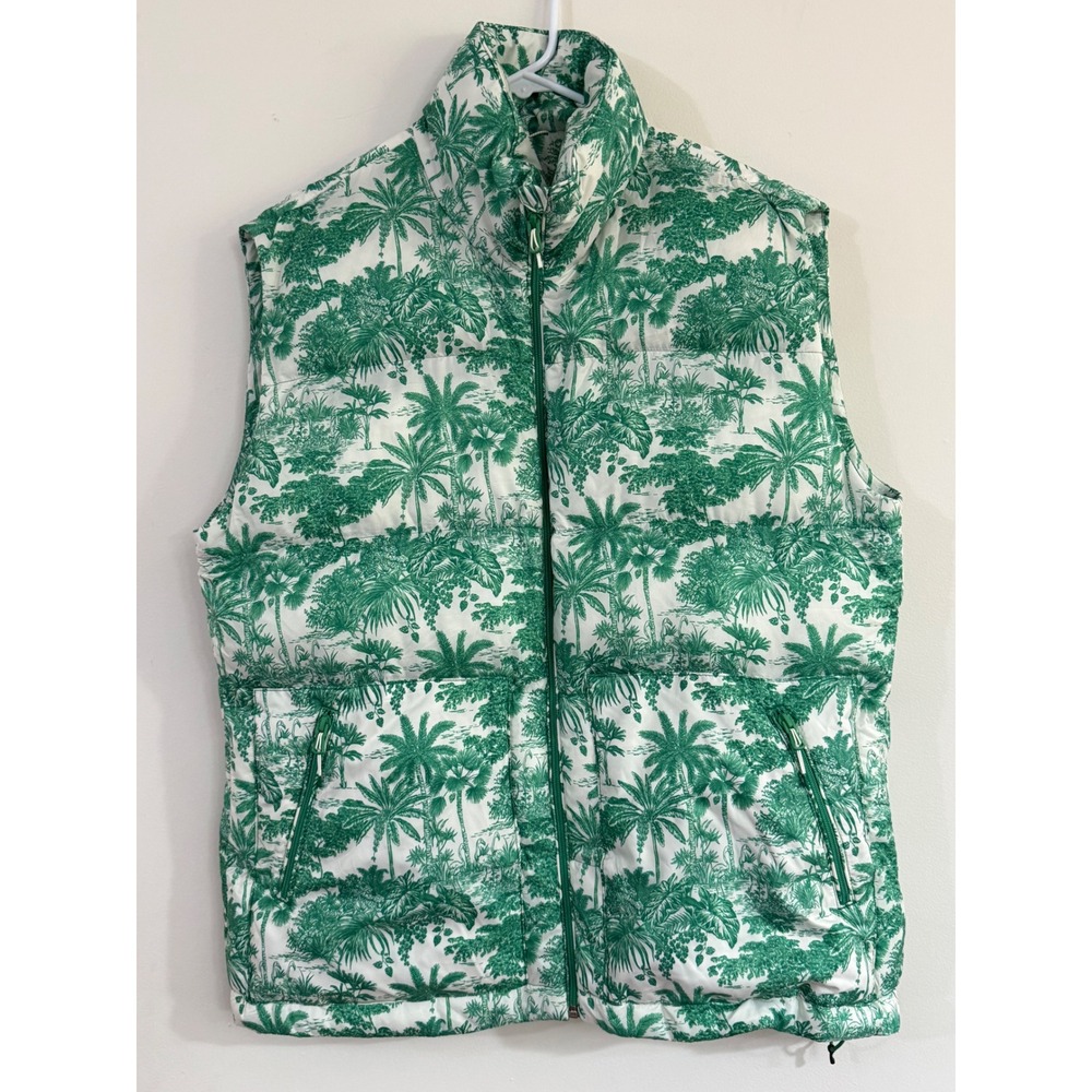 Vineyard Vines Performance W's L Tropical Toile Puffer Vest Green Palm Flamingo